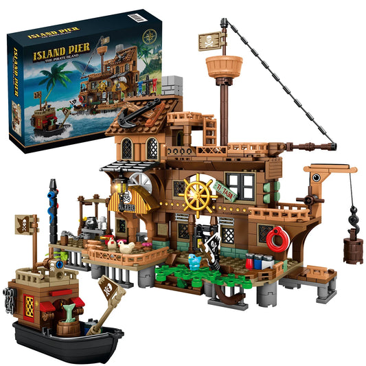 Pirate's Wharf Center Building Blocks Set, Car Home Decoration Crafts，Craft Toys，DIY Toys，Animation Derivatives，Children Toys