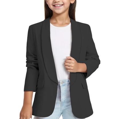 3 6 12 Years Kids Girls Blazers Jacket Long Sleeve Shawl Collars Formal Blazers Suit Open Front Cardigan Coats For Kids Children