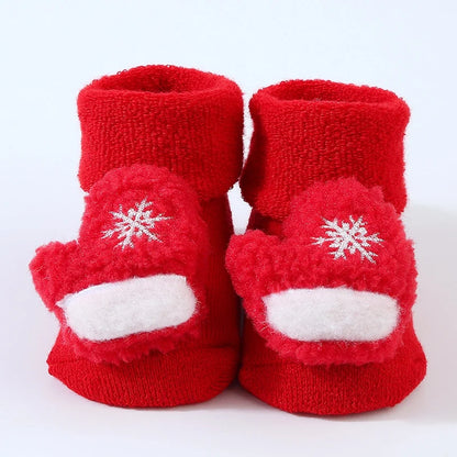 Winter Baby Sock Winter Cartoon Elk Tree Christmas Red Thick Warm Stocking Infant Anti-slip Floor Terry Sock Christmas Gift