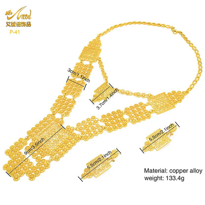 ANIID African 24K Gold Plated Jewelry Sets For Women 2PCS Set