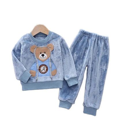 Baby Boy Winter Sets Plush Hooded Jacket 2pcs Children's Casual Outfit Suits Kids Arctic Velvet Tracksuit Toddler Girl Clothing