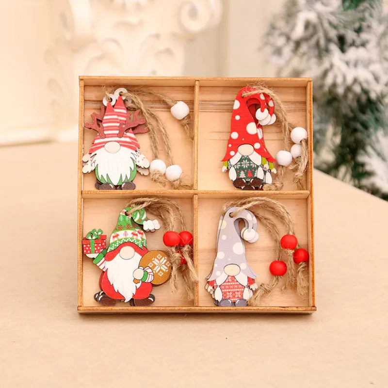 2024 Christmas Wooden Pendants Gingerbread Man Gnomes Xmas Tree Hanging Ornament Noel Navidad Decorations for Home New Year Gift