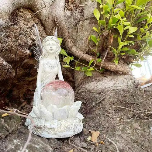 Solar Lamp Outdoor Waterproof Luminous Fairy Girl LED Lights Resin Angel Figure Sculpture Crafts Garden Yard Decor Art Ornaments