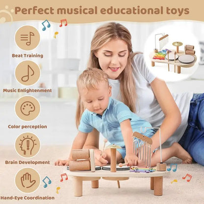 Kids Drum Set Montessori Educational Wooden 7 In 1 Sensory Musical Toys Wooden Musical Kit Sensory Toys For Boys Girls Kids Ages