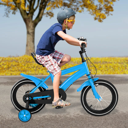 14-Inch Children's Bike Carbon Steel Frame Bicycle 14" Kids Bike with Auxiliary Wheels, Dual Brakes for Kids 2-4 Years Old