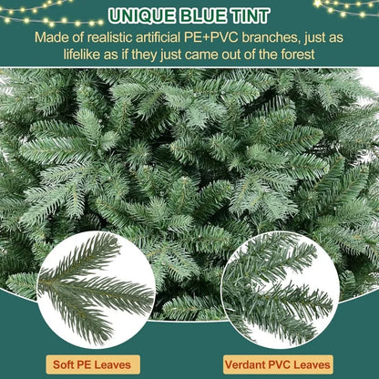 7 FT Artificial Skinny Christmas Tree,Unlit Blue Spruce Slim Pencil Xmas Tree with 1552 PE&PVC Mixed Branch Tips,