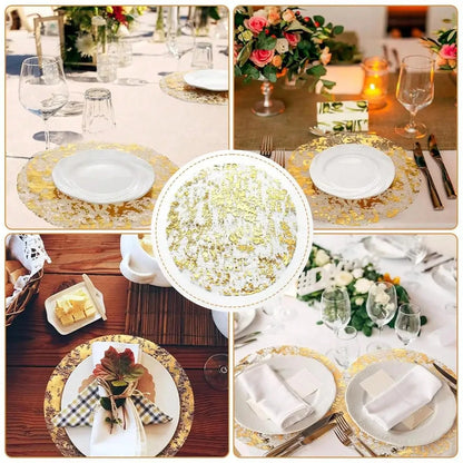 Leeseph Disposable Gold Placemats Set, 13 Inch Round Gold Foil Table Mats for Christmas Party Home Decoration Dining Table