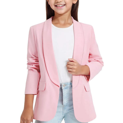 3 6 12 Years Kids Girls Blazers Jacket Long Sleeve Shawl Collars Formal Blazers Suit Open Front Cardigan Coats For Kids Children