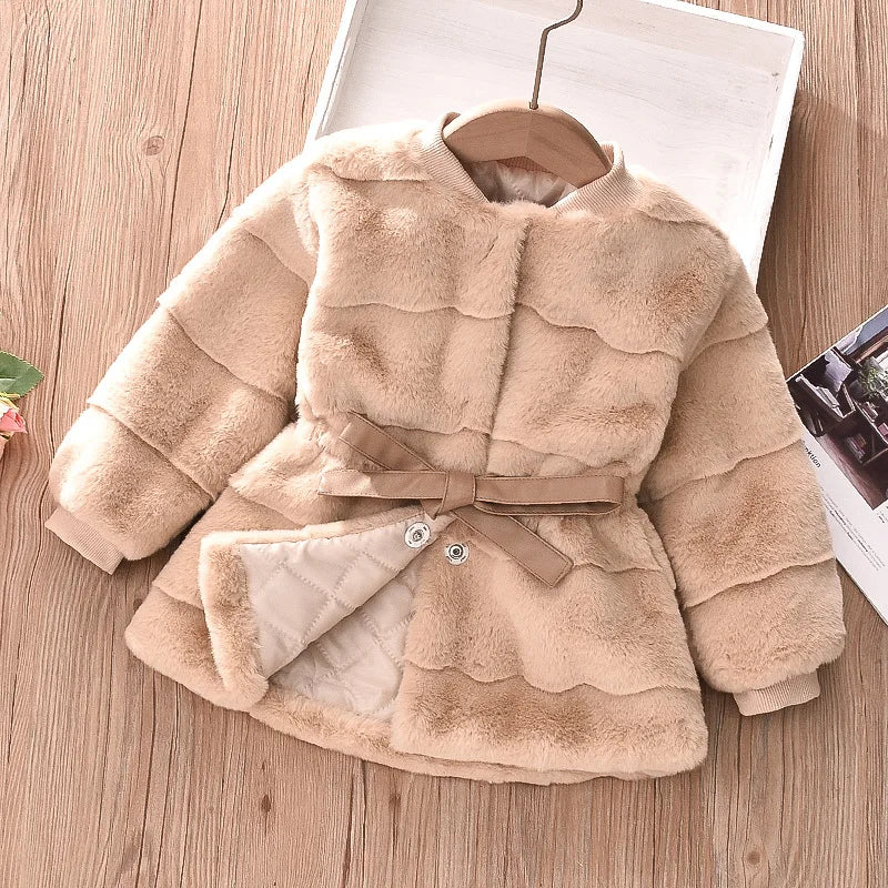 2023 Autumn Winter Faux Fur Coat For Girls Jacket Baby Snowsuit Christmas Princess Outerwear For Kids 1-5 Years Children Clothes