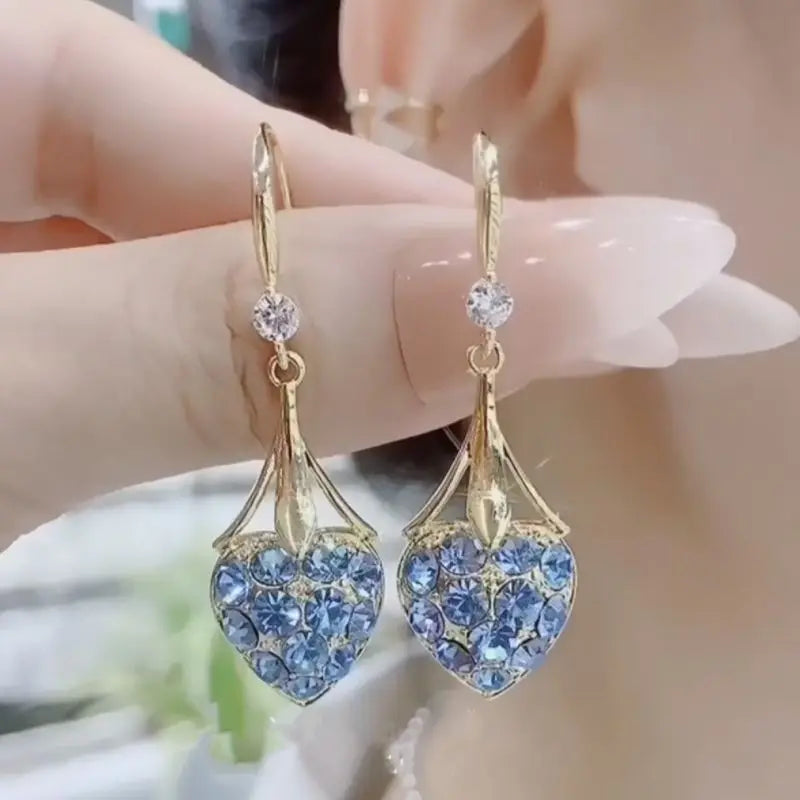 Exquisite Flower Dangle Earings Shiny Full Rhinestones Crystal Drop Earrings Women's Fashion Party Wedding Ear Jewelry Gifts