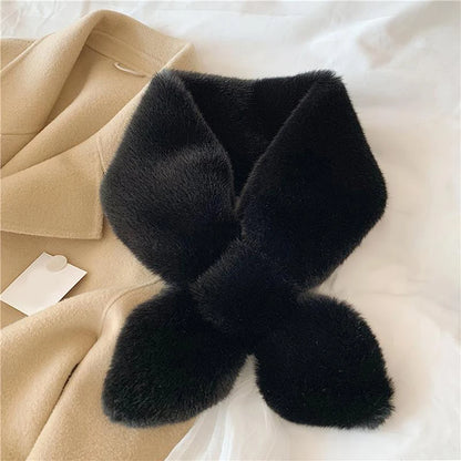 Fake Rabbit Fur Collar Scarf Women Keep Warm Thickening Fur Sjaal Colorful Cross Winter Scarf Autumn Winter Fake Fur Plush Elega