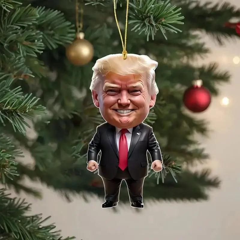 1pc Trumps-Inspired Acrylic Christmas Decor Hanging Ornament For Car And Tree Perfect Holiday Gift Funny Cartoon Pendant