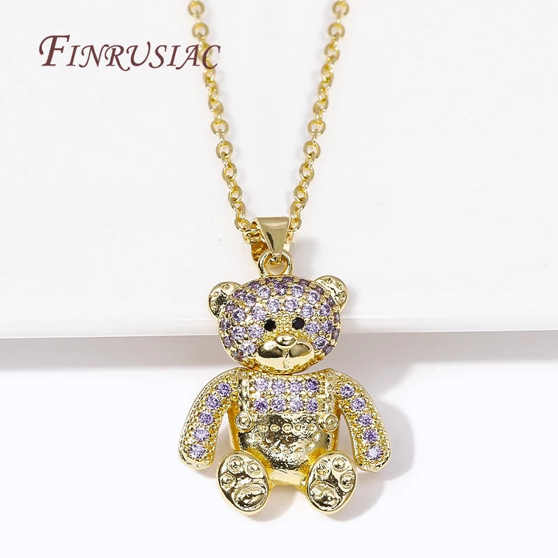 Fashion Creative Pendants Necklace Female 18K Gold Plated Pave Zircon Animal Bear Charms Necklaces for Women Christmas Gifts