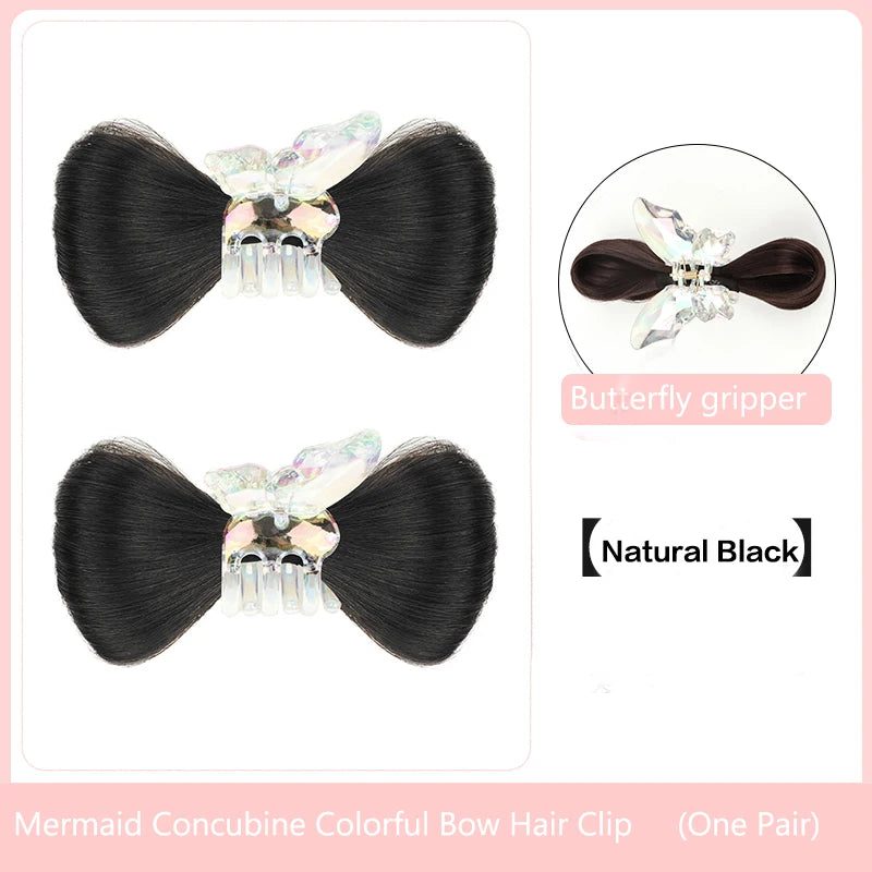 Synthetic Bow knot clip hair bun set clip style hair extensions hair chignons Chicken Feather Claw Double Ball Hair Bag