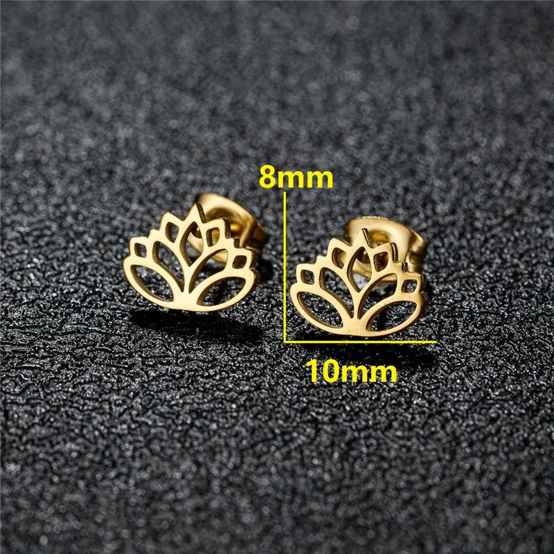 Multiple Stainless Steel Flower Stud Earrings Women Korean Daisy Mandala Rose Lotus Earings Piercing Jewelry Plant Oorbellen