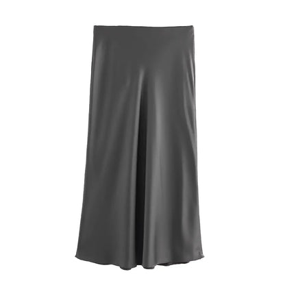 Foridol Autumn Winter Burgundy Satin Skirt Women Party Silk Skirt High Waist Straight Long Faldas Mujer Christmas Skirt