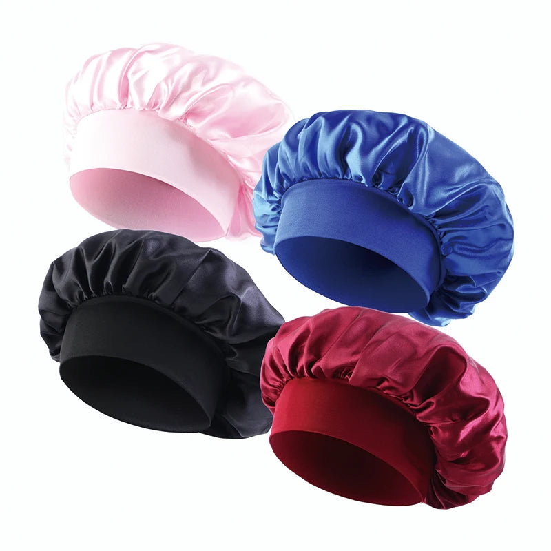 4pcs/lot Women Satin Solid Bonnet Hair Care Night Sleep shower Caps Adjust Head Cover For Curly Springy Hair Styling Accessories