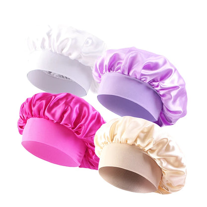 4pcs/lot Women Satin Solid Bonnet Hair Care Night Sleep shower Caps Adjust Head Cover For Curly Springy Hair Styling Accessories