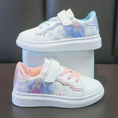 Children's Disney Casual Board Shoes Fashion Leather Kids Flat Sneakers Princess Elsa Four Seasons Sports Running Shoes