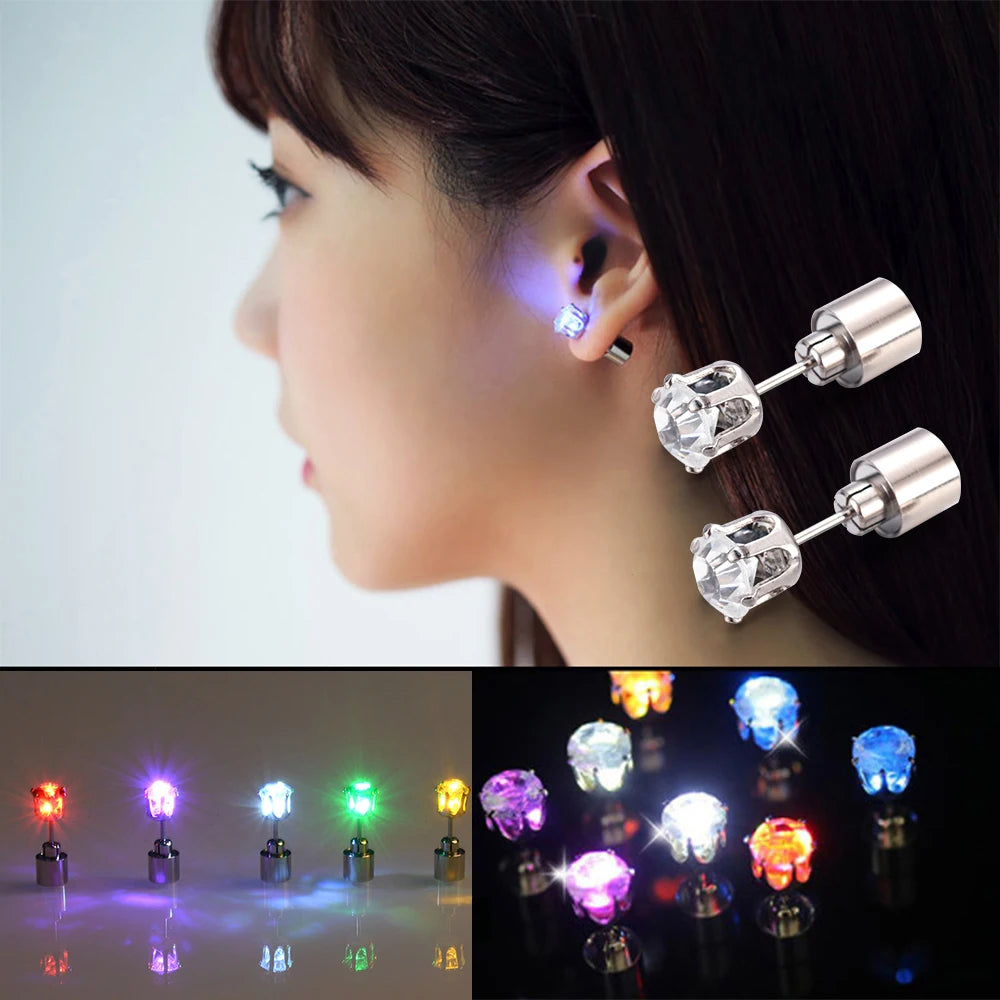 1Pcs of Colorful Light Led Earrings Flashing Stainless Steel Earrings Dance Party Accessories Hot Christmas Gift Luminous Stick