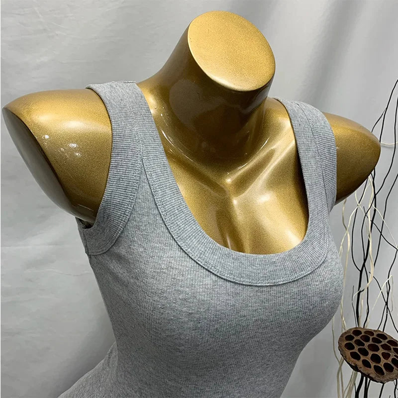 Sexy Slim Cotton White Tank Top O Neck Off Shouled Casual Sports Women's Tops Elastic Ribbed Summer Tank Tops Gray Black Purpl