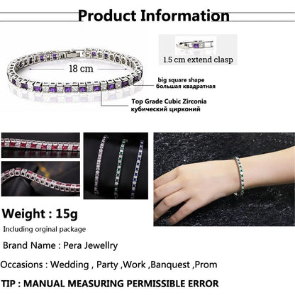 Pera Classic Women Jewelry Austrian Crystal Dark Blue CZ Big Square Silver Color Hand Bracelets Bangles for Christmas Gift B026