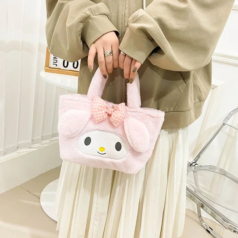 Kawaii Sanrio Plush Bag My Melody Kuromi Cartoon Animal Handbag Cute Cinnamoroll Storage Tote Bags Women Girls Birthday Gifts