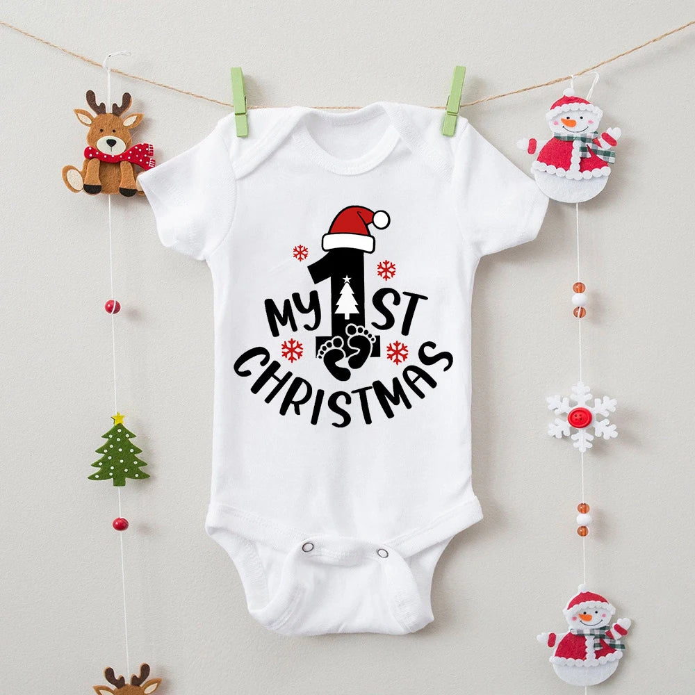 Family Xmas Matching Outfits 1St Christmas Print Dad Mom Shirt Baby Romper Family Clothes Christmas Party Family Gift Shirt