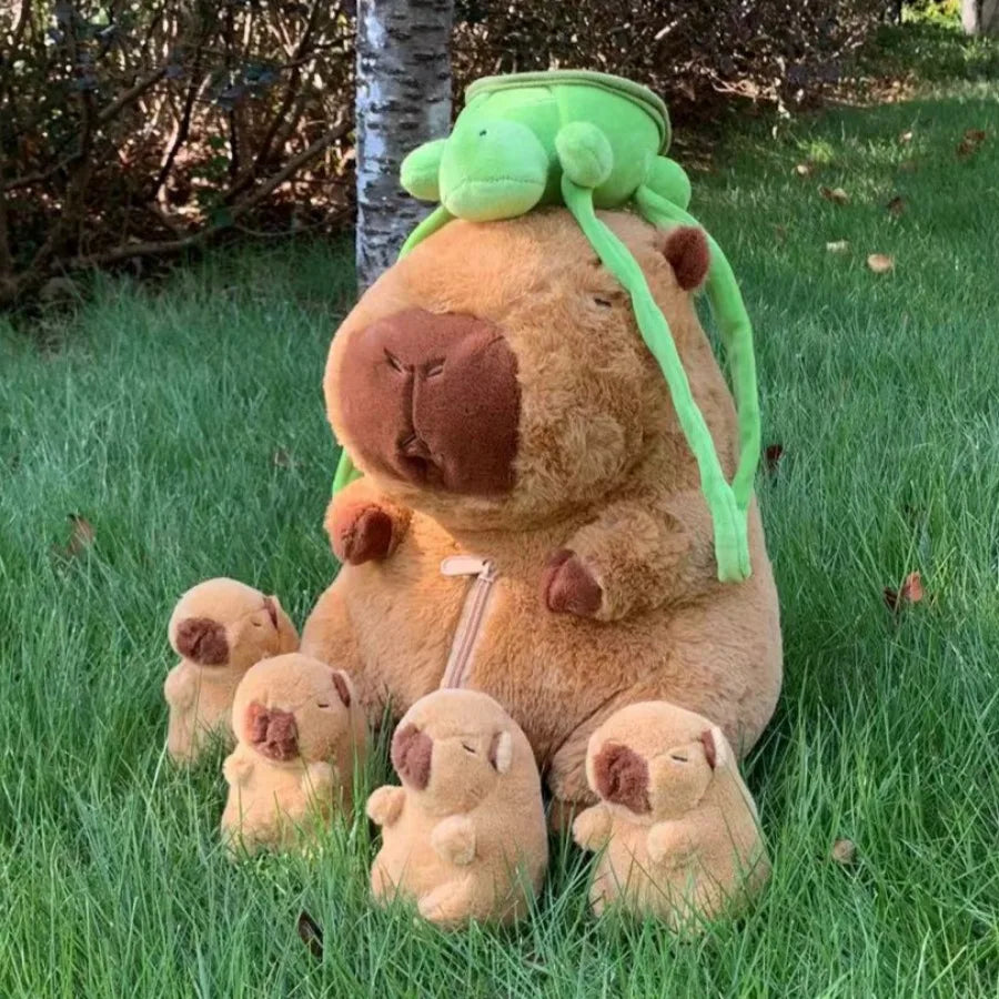 Capybara Plush Toy Set Mommy with 4 Baby Capibara Plushie Doll Stuffed Animal Pillow Turtle Backpack Kid Toys Christmas Gift