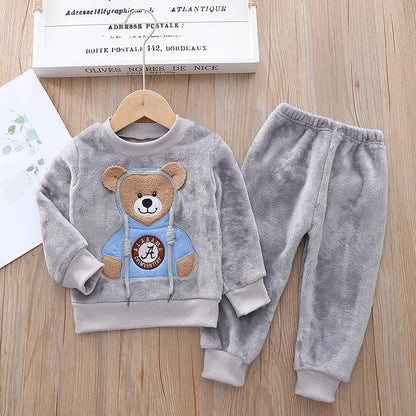 Baby Boy Winter Sets Plush Hooded Jacket 2pcs Children's Casual Outfit Suits Kids Arctic Velvet Tracksuit Toddler Girl Clothing