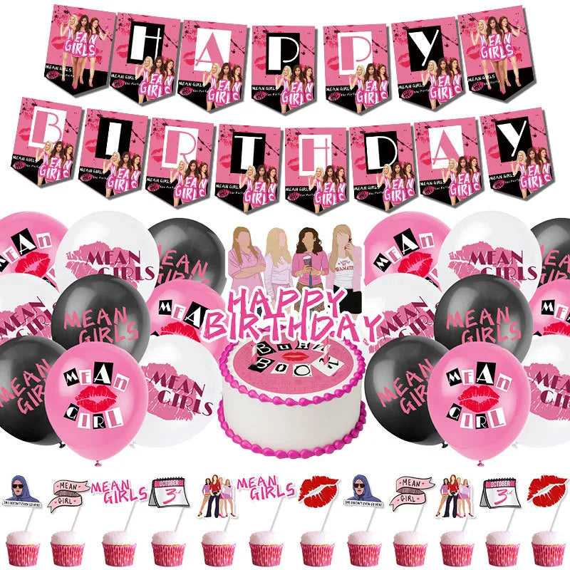 Disney Cartoon Mean Girl Pink Party Supplies Balloon Cake Topper Banner