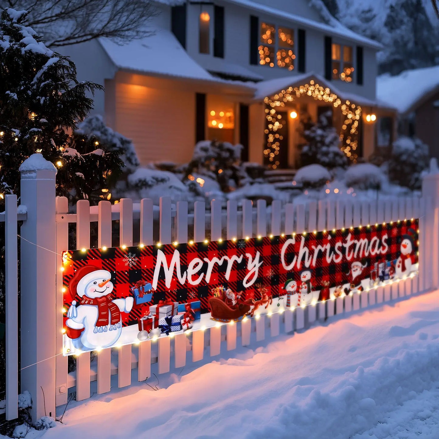 Christmas LED Outdoor Banner Christmas Decorations for Home 2024 Outdoor Decor Xmas Flag Navidad Noel Natal Gifts New Year 2025