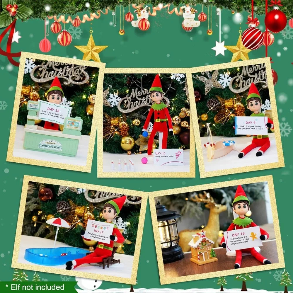 24-Day Chrismas Elf Kit Christmas Elf Adventure Kit 2024 with 24 Days Christmas Elf Scenes Idea Kit