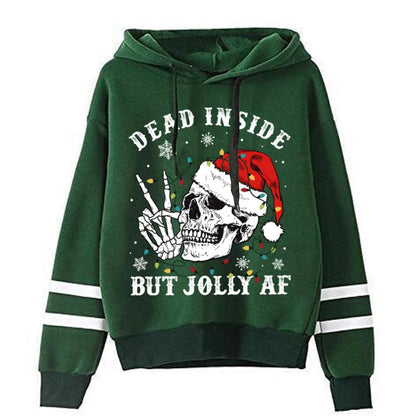 Oversized Hoodie Dead Inside But Jolly Af Christmas Skeleton with Xmas Lights Print Women Hoodies Vintage Aesthetic Sweatshirts