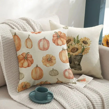 Pumpkin Car Sunflower pillows Thanksgiving Day Pillowcase Happy Autumn Cushion Cover Cotton Linen Sofa home decorations pillows