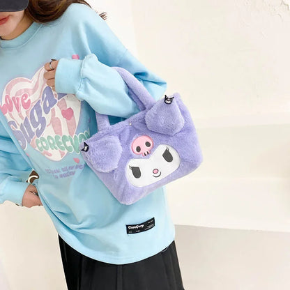 Kawaii Sanrio Plush Bag My Melody Kuromi Cartoon Animal Handbag Cute Cinnamoroll Storage Tote Bags Women Girls Birthday Gifts