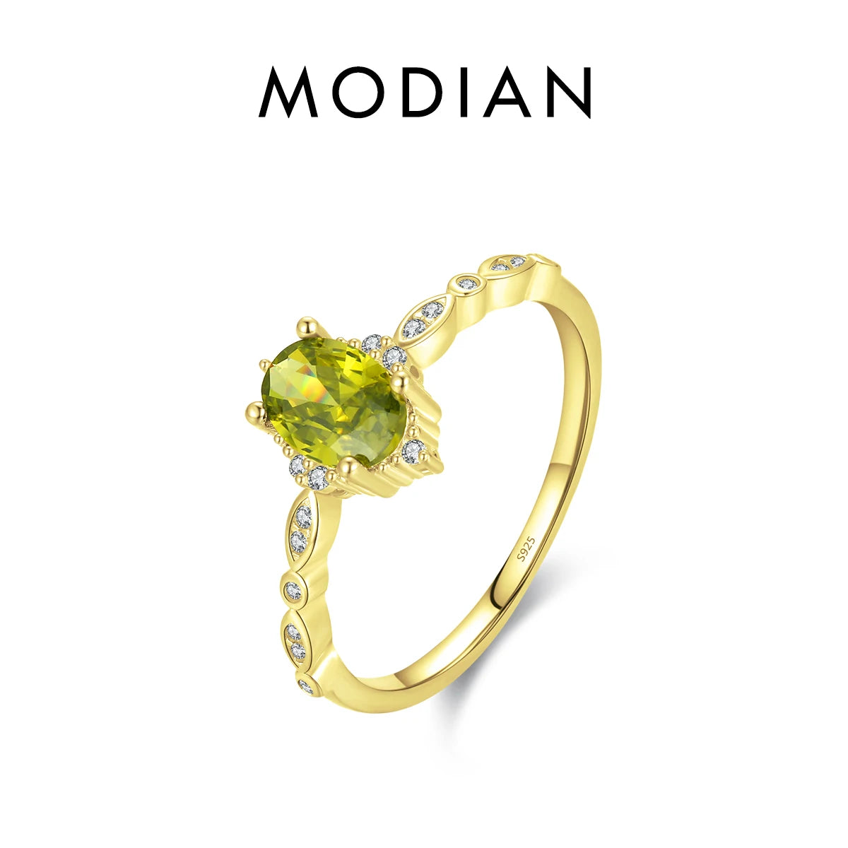 MODIAN Hot Sale 925 Sterling Silver Olive Green Vintage Flower Crown Ring Fine Jewelry For Women Anniversary Christmas Gift