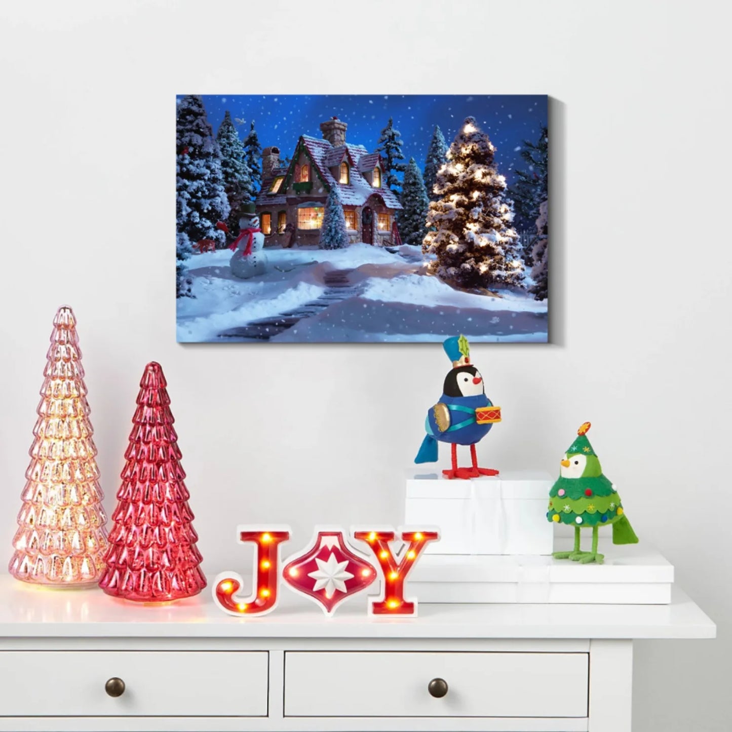 Framed Canvas Wall Decor Painting,Forest Christmas Tree,Decoration for Christmas Eve Living Room,Bedroom Decoration -2418 inches