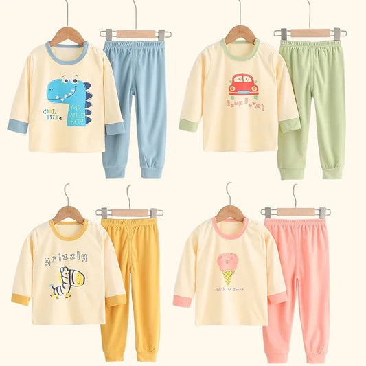 Autumn Winter Children Sets Long Sleeve Cartoon Children Clothing Boys Girls Underwear Sleepwear Round Neck Kids Clothes