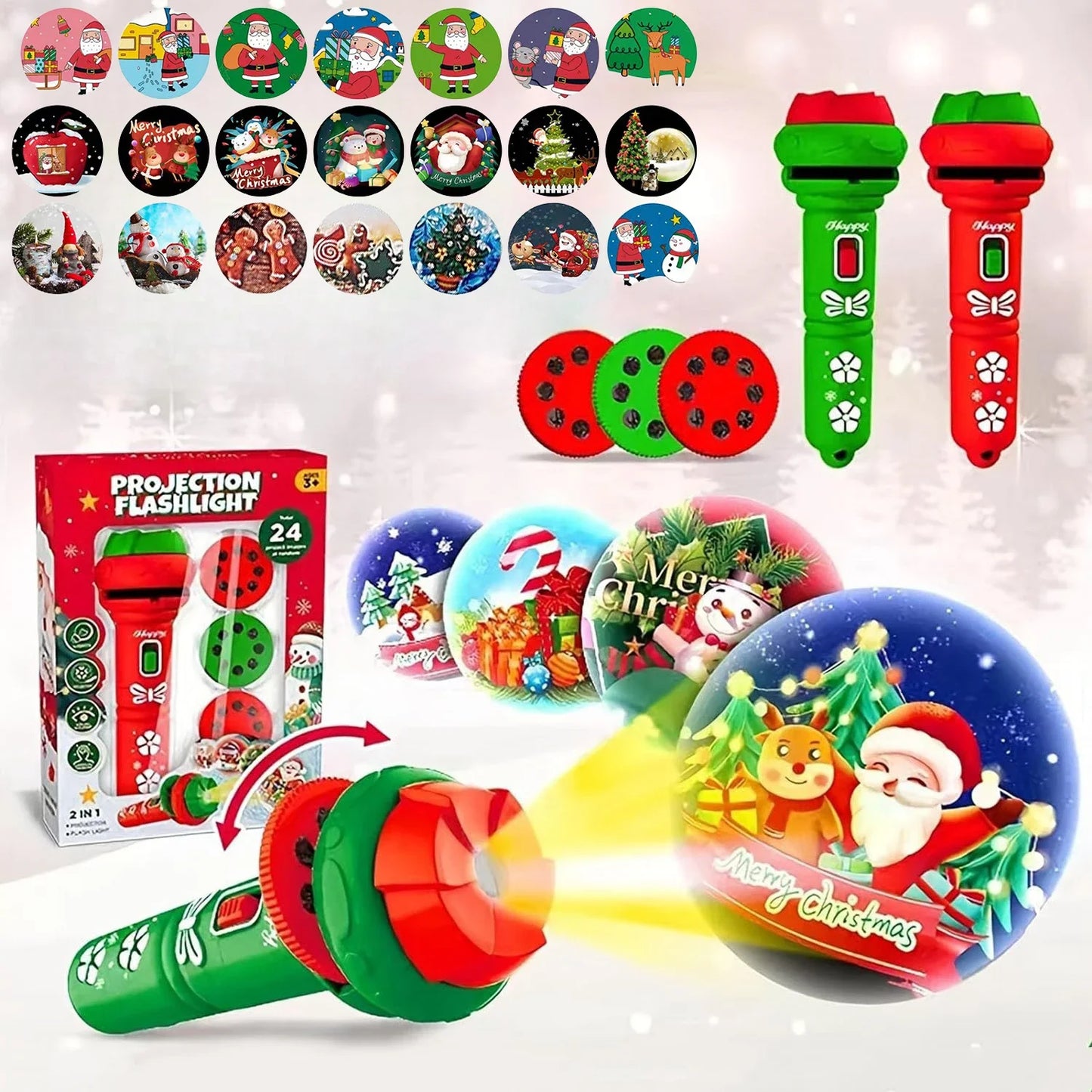 Festival Cartoon Santa Xmas Projector Flashlight Toys Kids Early Education Light Up Sleep Flashlight Baby Puzzle Christmas Gifts