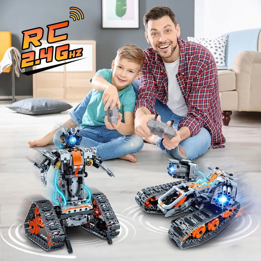 HOGOKIDS Remote Controlled Toy with LED Light-5 in 1 Robot Tracked Racer with App&Remote Control 604 Pieces Tank Car Toys for 6+