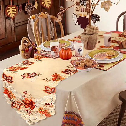 Ourwarm Autumn Maple Table Garden Flag Thanksgiving Polyester Coffee Tea Desk Home Wedding Decor Party Dining Tablecloth