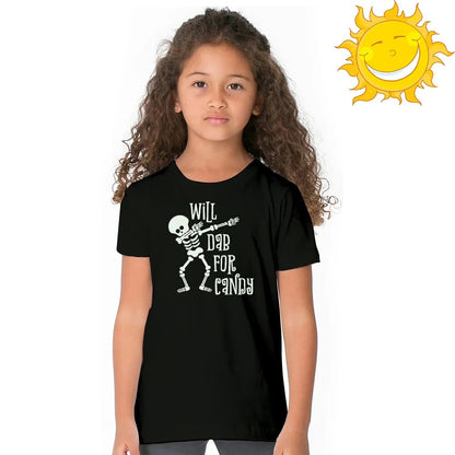 Will Dab for Candy Funny Kids Halloween Luminous T Shirt Children Short Sleeve Noctilucent T-shirts Toddler Glow In Dark Tees