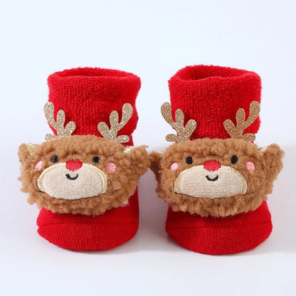 Winter Baby Sock Winter Cartoon Elk Tree Christmas Red Thick Warm Stocking Infant Anti-slip Floor Terry Sock Christmas Gift