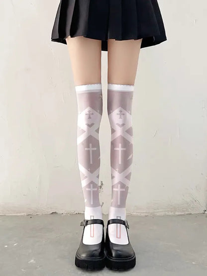 Women's Knee Stockings Dream Witch Thorns Cross Summer Lolita Socks Two-Dimensional Long Thighs Sexy Halloween Stockings Cosplay