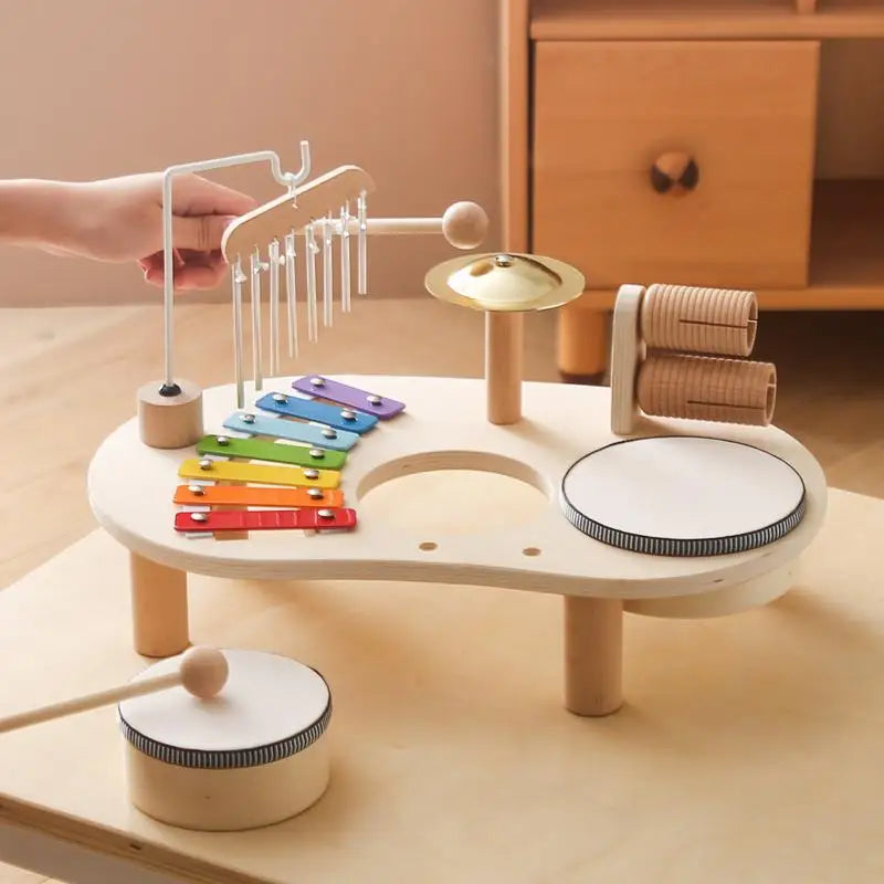 Kids Drum Set Montessori Educational Wooden 7 In 1 Sensory Musical Toys Wooden Musical Kit Sensory Toys For Boys Girls Kids Ages