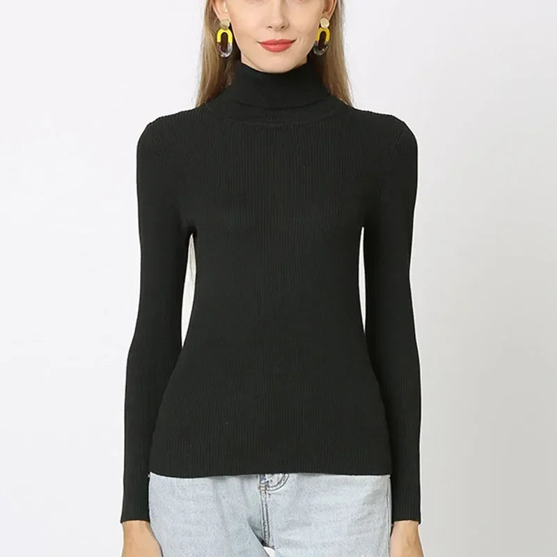 Autumn Winter Women Turtleneck Sweaters Solid Color Female Slim Fit Knitwear Lady Basic Jumpers Warm Knitted Pullovers Soft Tops