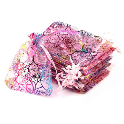 50pcs/Lot Drawable Colorful Tree Organza Packaging Bags 7x9cm 9x12cm 10x15cm 13x18cm Wedding Christmas Gift Jewelry Pouches