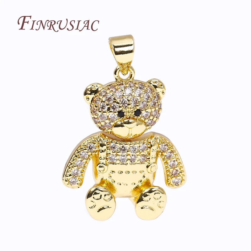 Fashion Creative Pendants Necklace Female 18K Gold Plated Pave Zircon Animal Bear Charms Necklaces for Women Christmas Gifts