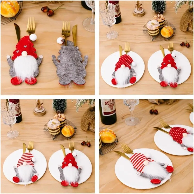 Christmas Rudolph Cutlery Sets Party Cutlery Sets Gnome Cutlery Holder Christmas Table Decoration Gnome Cutlery Holder Set